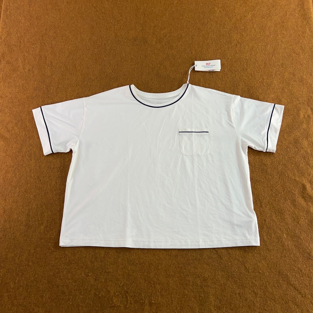 Vineyard Vines Womens Large White Performance Contrast Trim Pocket T-Shirt NWT